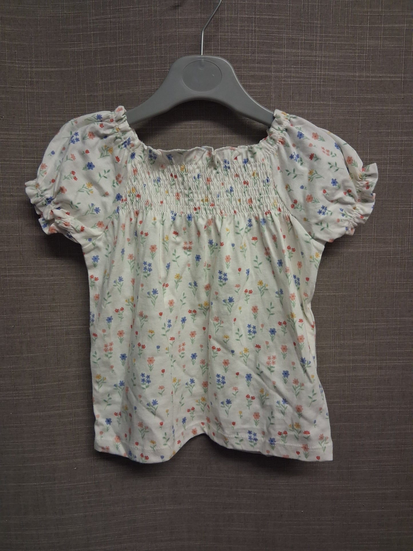 George White Floral Tunic Dress Puff Short Sleeve Age 12-18 Months