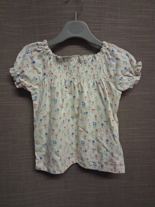 George White Floral Tunic Dress Puff Short Sleeve Age 12-18 Months