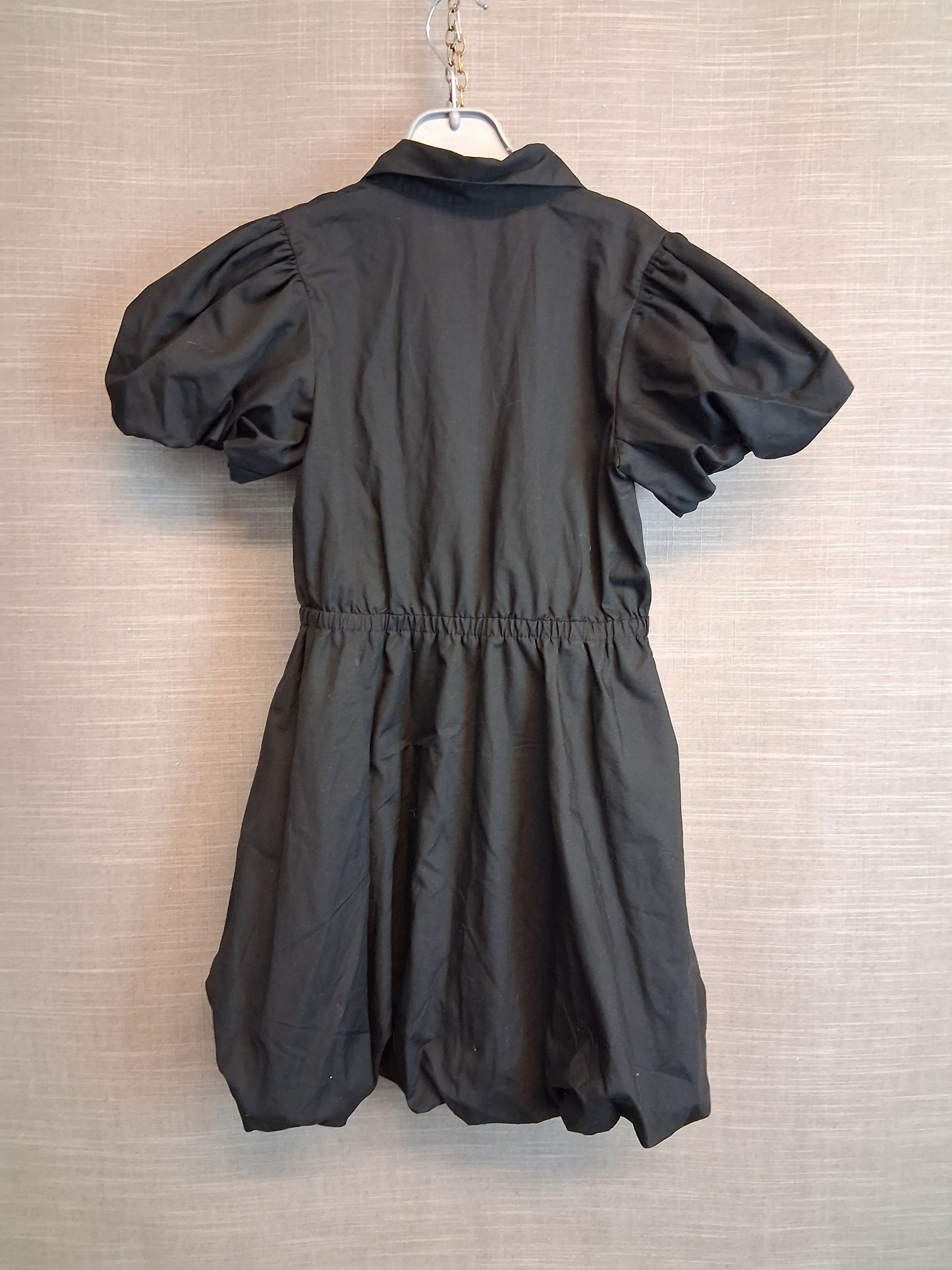 River Island Girls Black Puff Hem and Sleeve Shirt Dress Age 7-8 Years