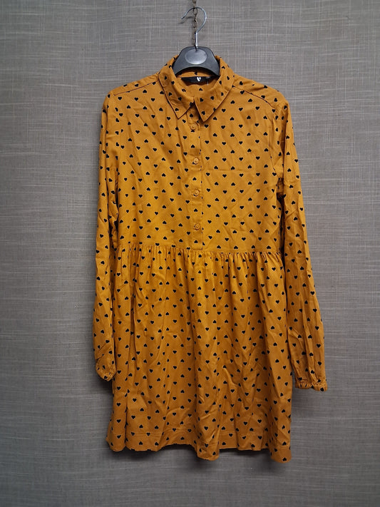V by Very Girls Mustard Love Heart Print Long Sleeve Dress Age 11 years