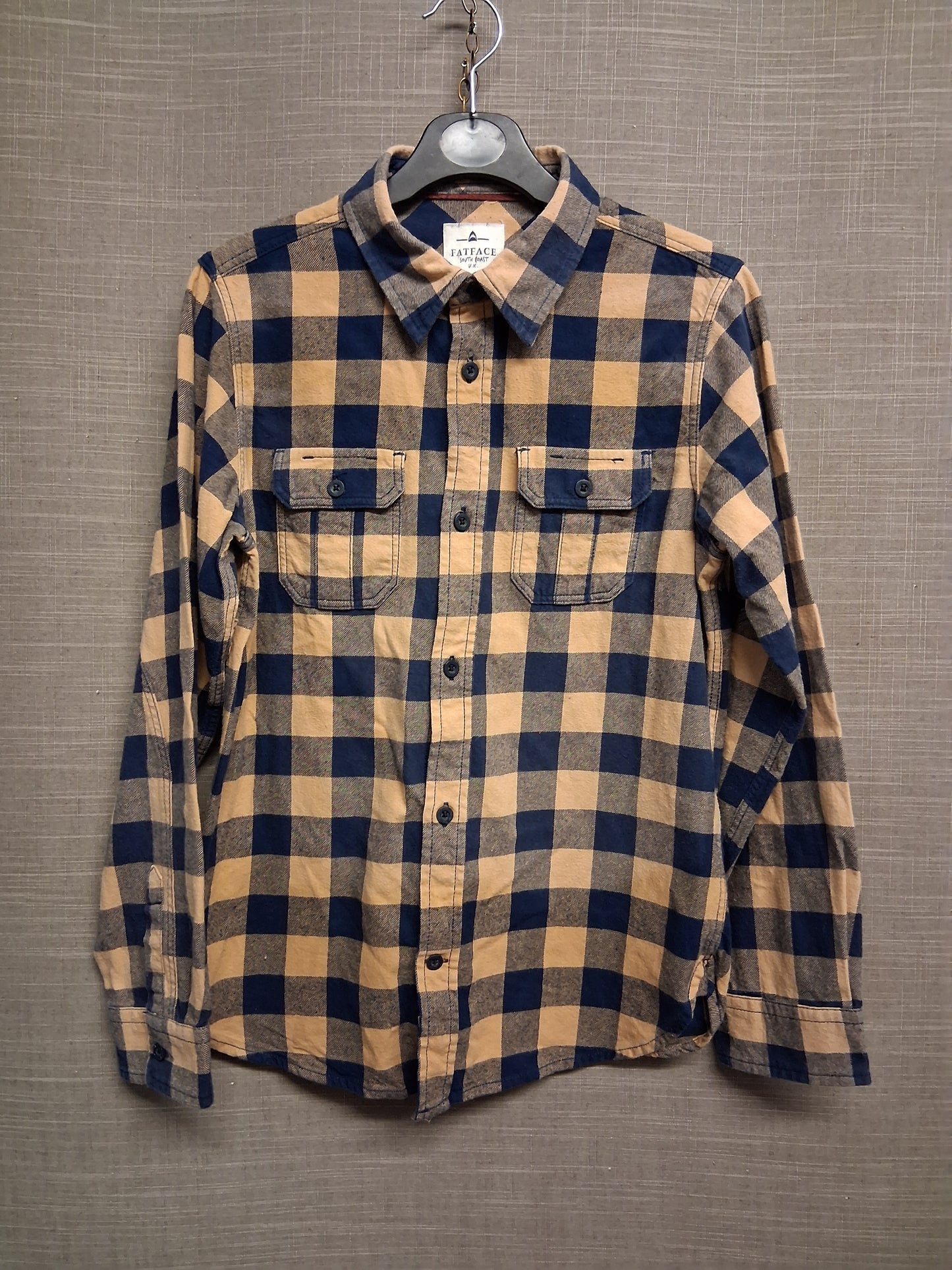 FatFace Boys Checked Shirt Long Sleeve Blue Beige Age 10/11 Years