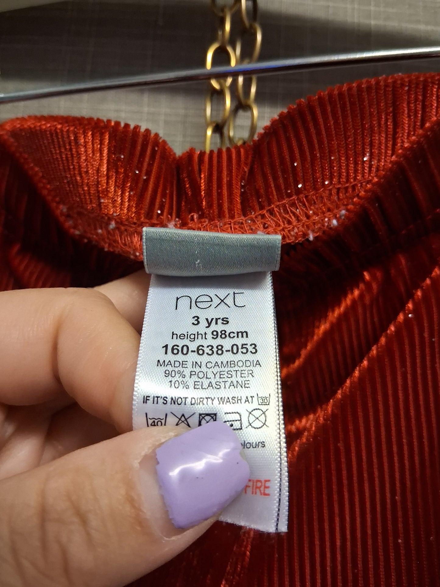 Next Girls Red Velour Leggings with Gold Sparkle Age 3 Years
