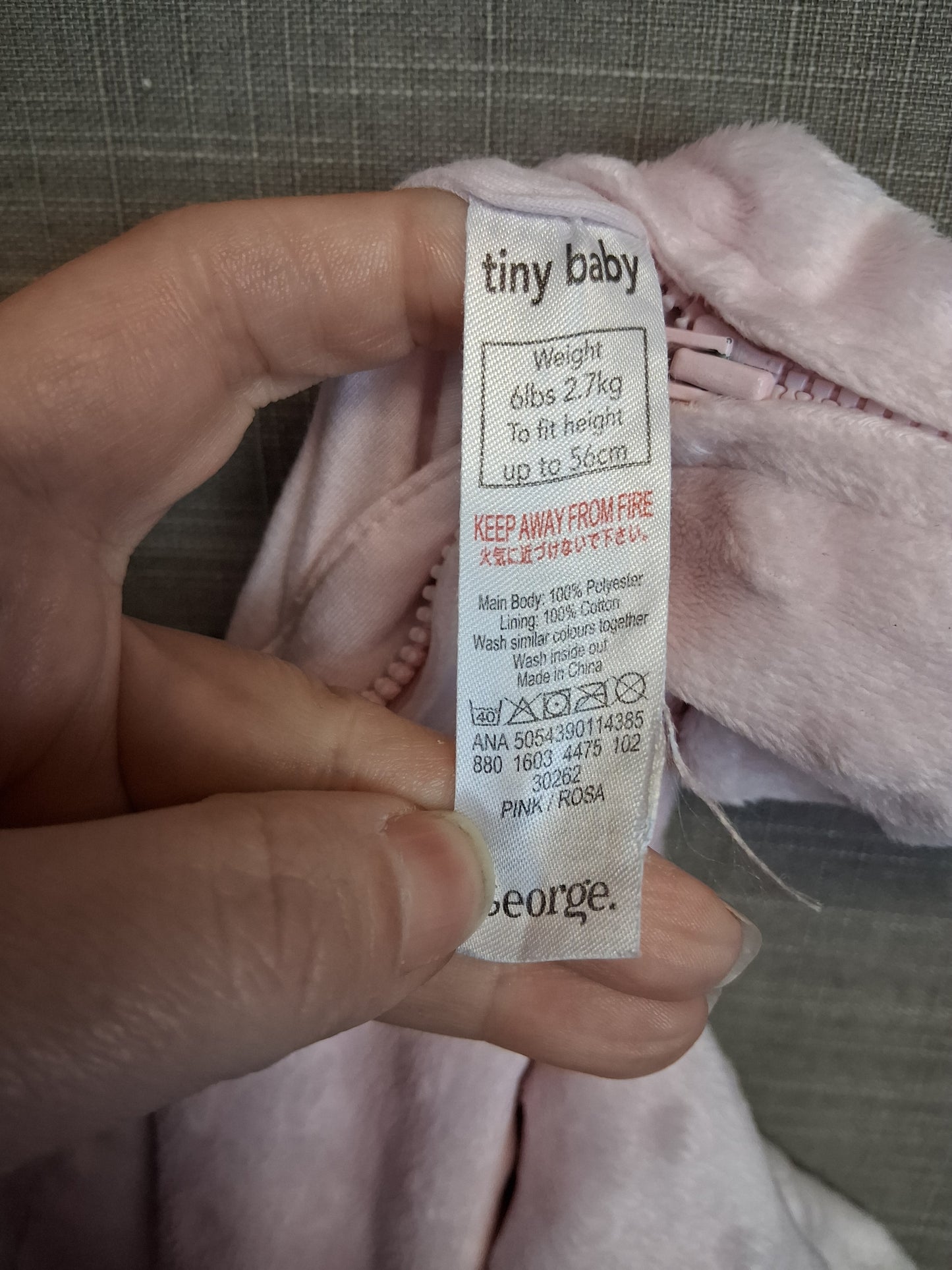 George Girls Lightly Padded Pramsuit Age First Size Pale Pink