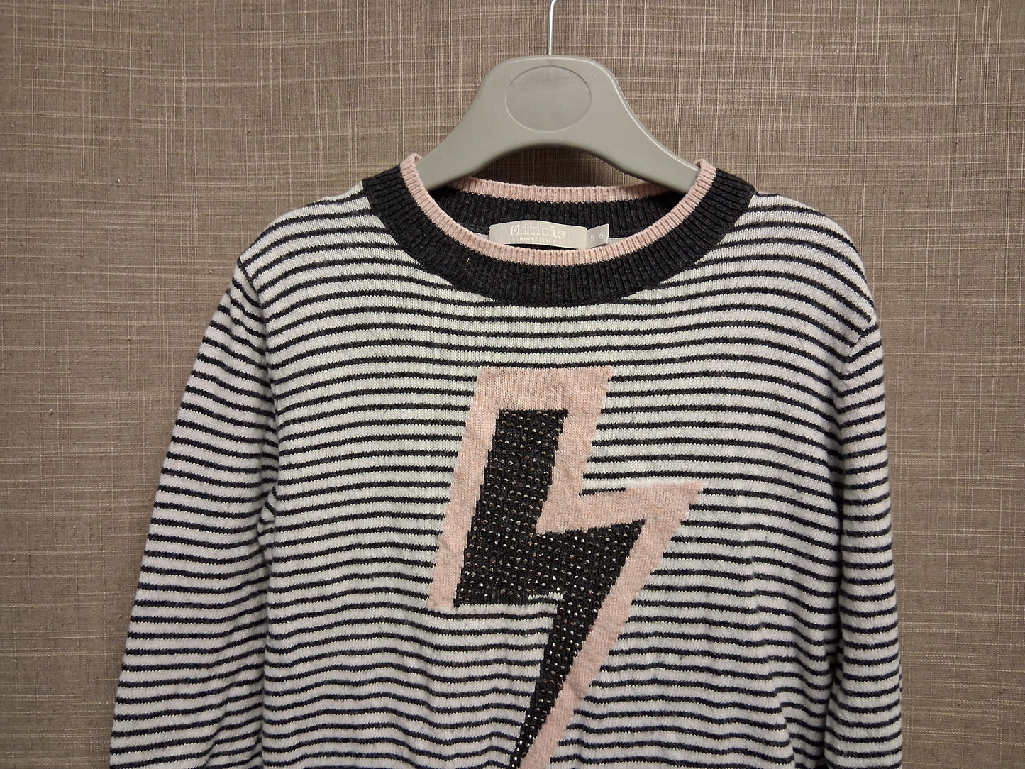 Mintie Mint Velvet Girls Knitted Jumper Sweater Cashmere Blend Grey Stripe Long Sleeve Age 5-6 Years