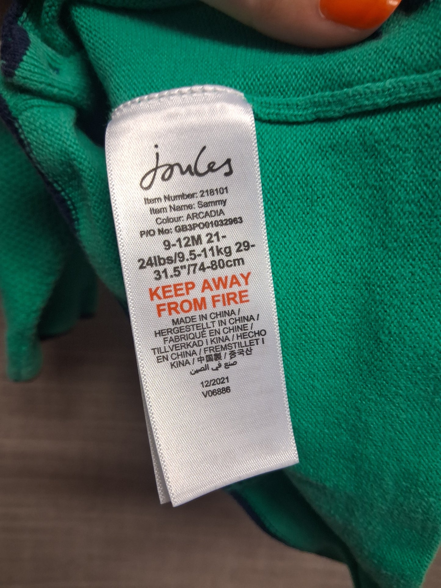 Joules Girls Green Cotton Knit Cardigan Age 9-12 Months