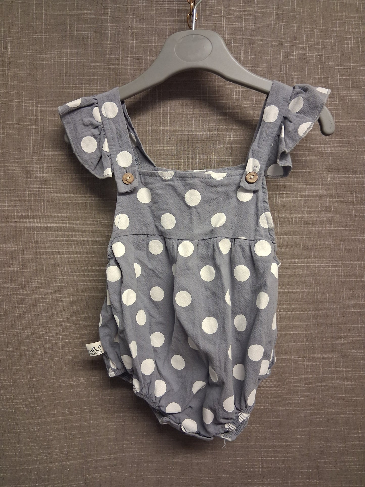 Shein Girls Grey Spotty Romper Dungarees Age 9-12 Months