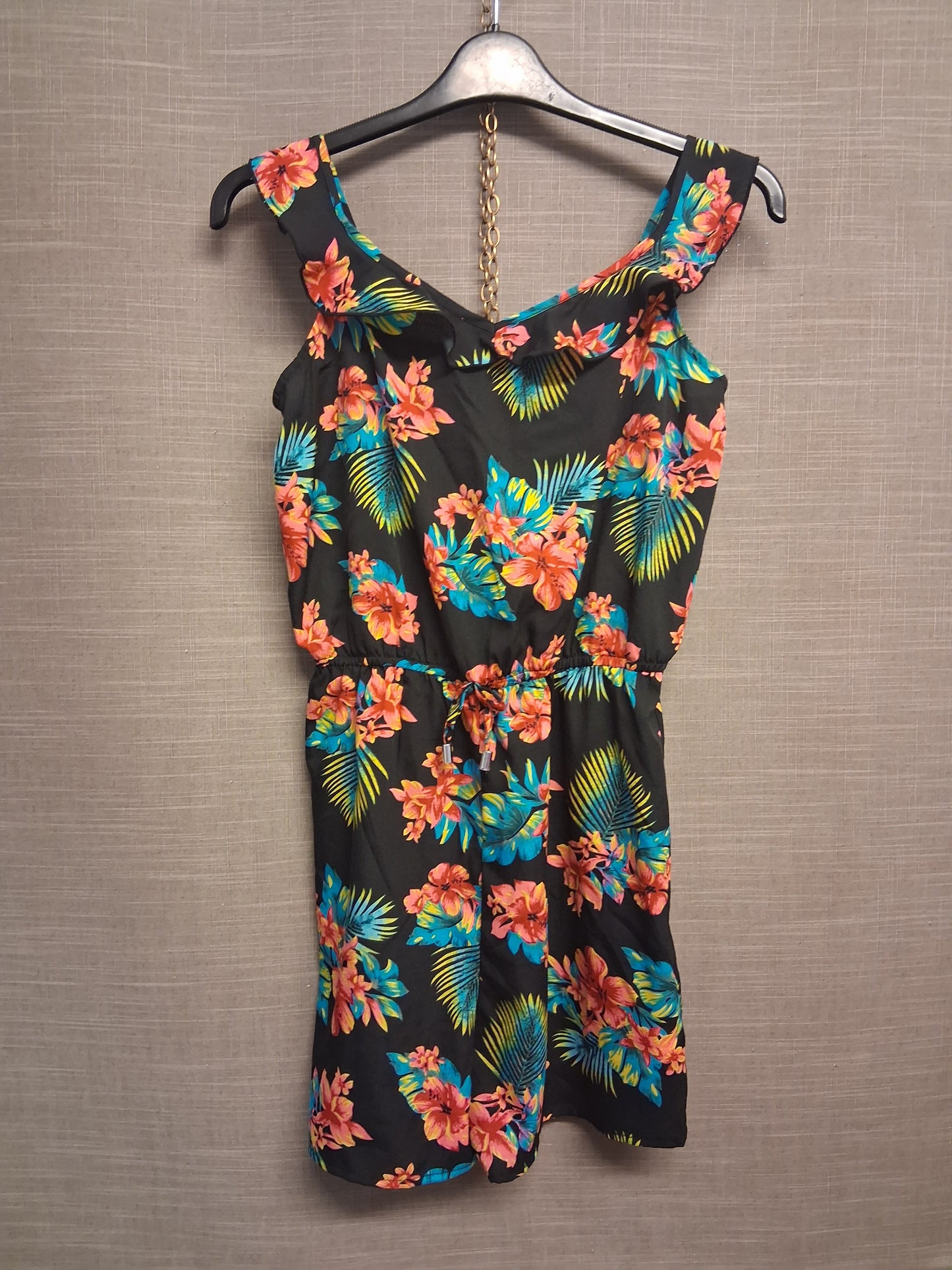 Primark Girls Black Multicolour Floral Playsuit Age 13-14 Years Lightweight