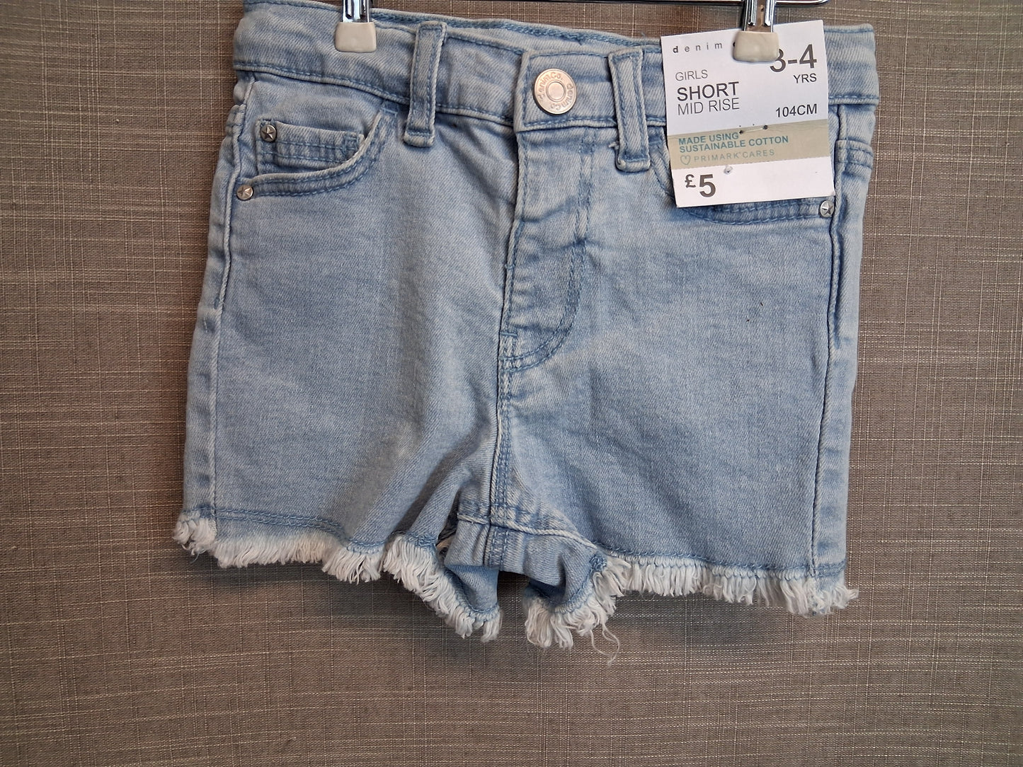 Primark Girls Blue Denim Shorts Age 3-4 Years Raw Hem New