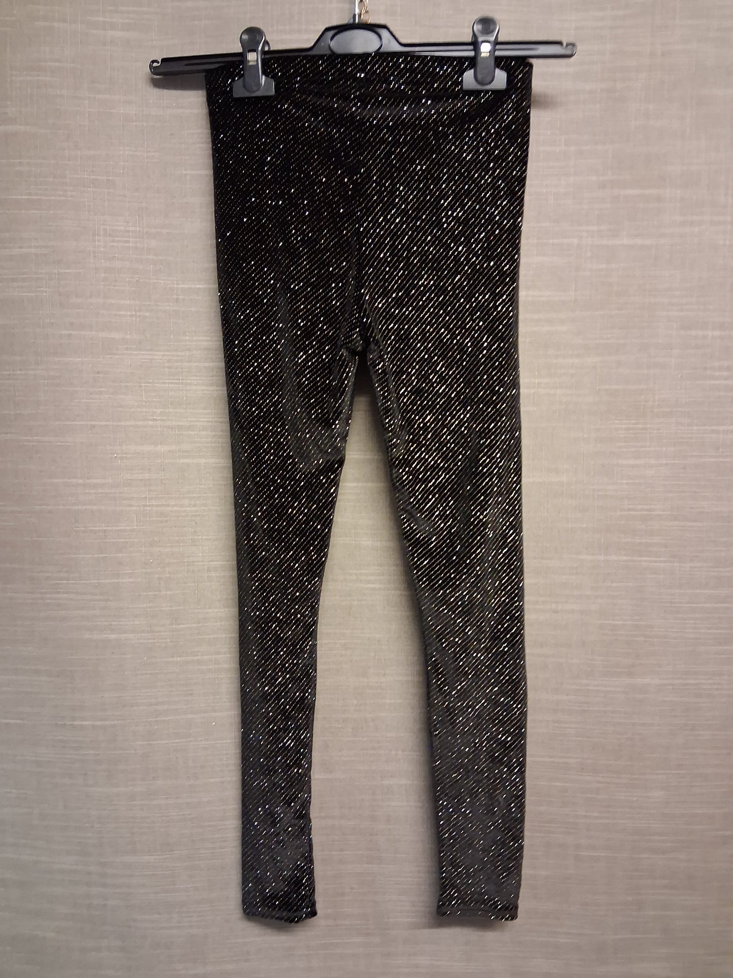 Select Girls Black Sparkly Leggings Velour Style Age 10-11 Years