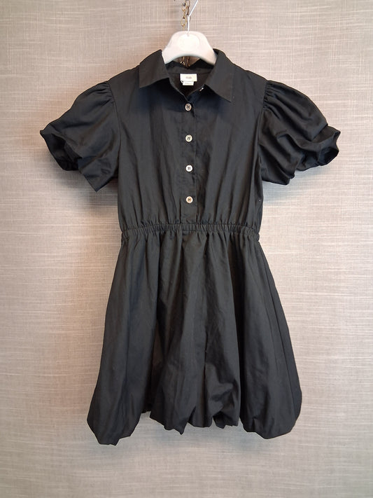 River Island Girls Black Puff Hem and Sleeve Shirt Dress Age 7-8 Years