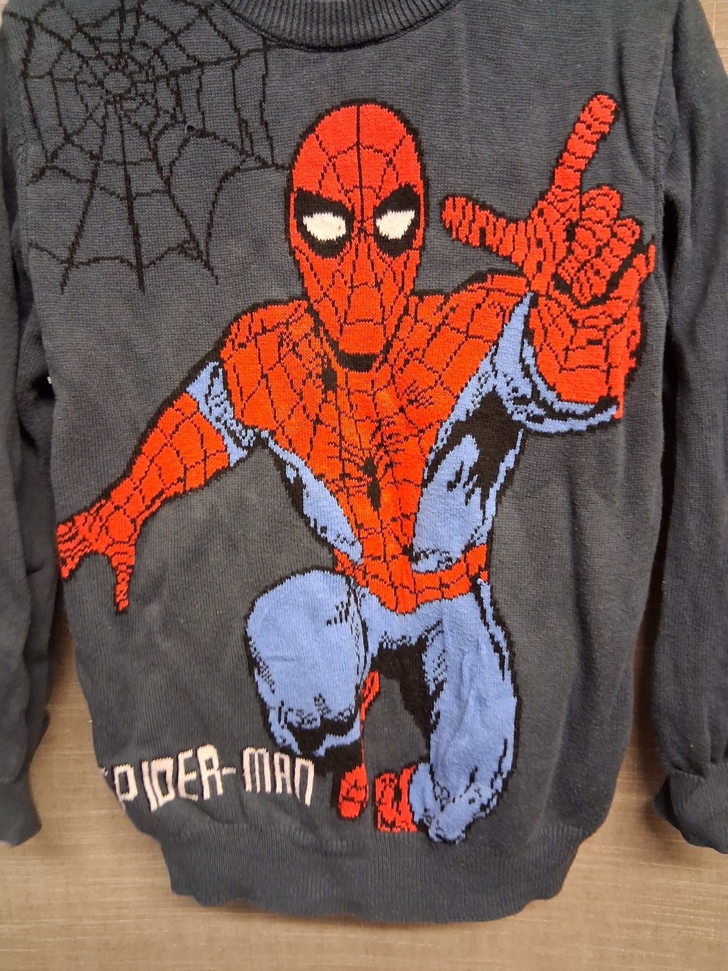 Marvel Nutmeg Boys SpiderMan Sweater Knitted Grey Long Sleeve Age 5-6 Years