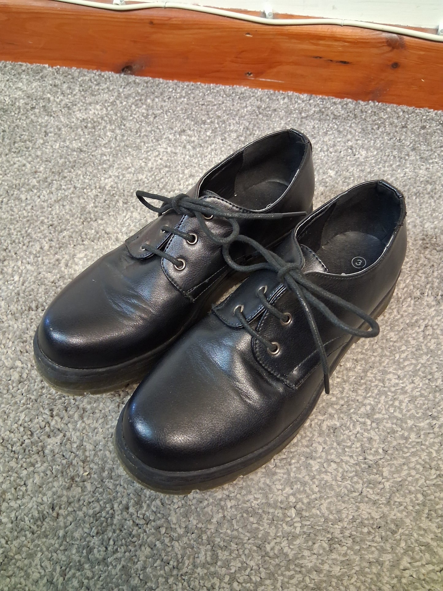 Lilley Girls Black Lace Up Faux Leather School Shoes Size 3 New