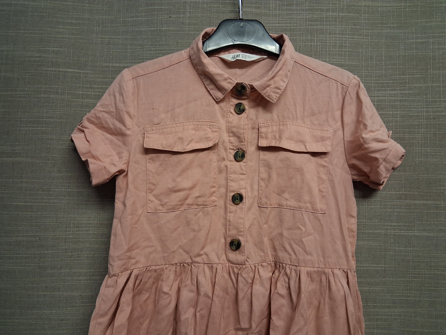 H&M Girls Pink Shirt Dress Short Sleeve Age 7-8 Years