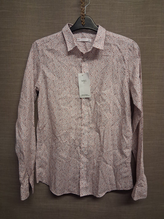 Marks and Spencer Girls Long Sleeve White Pink Floral Shirt Age 14-15 Years New