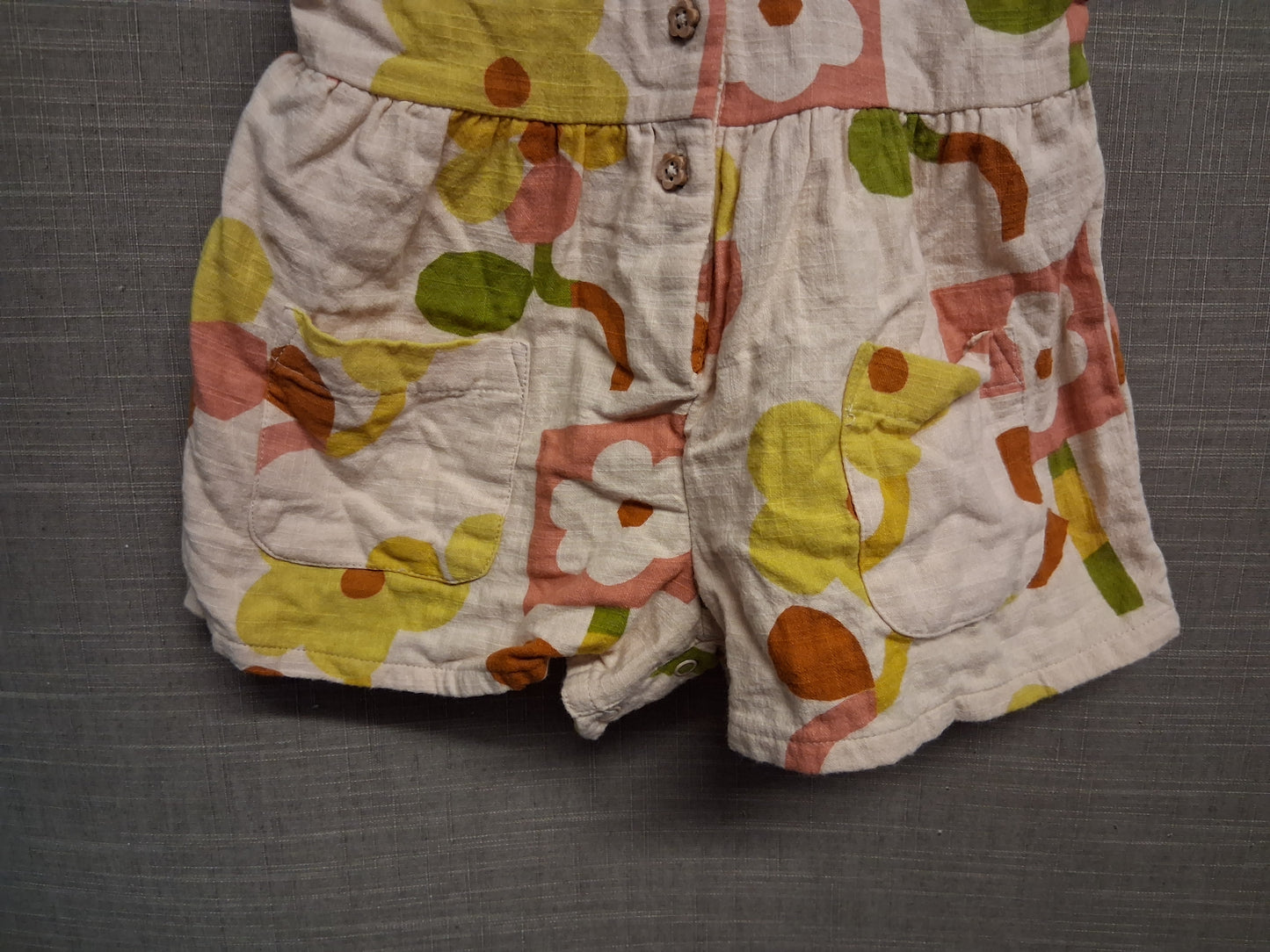 Next Girls Beige Floral Playsuit Romper Oversized Age 3-6 Months 100% Cotton