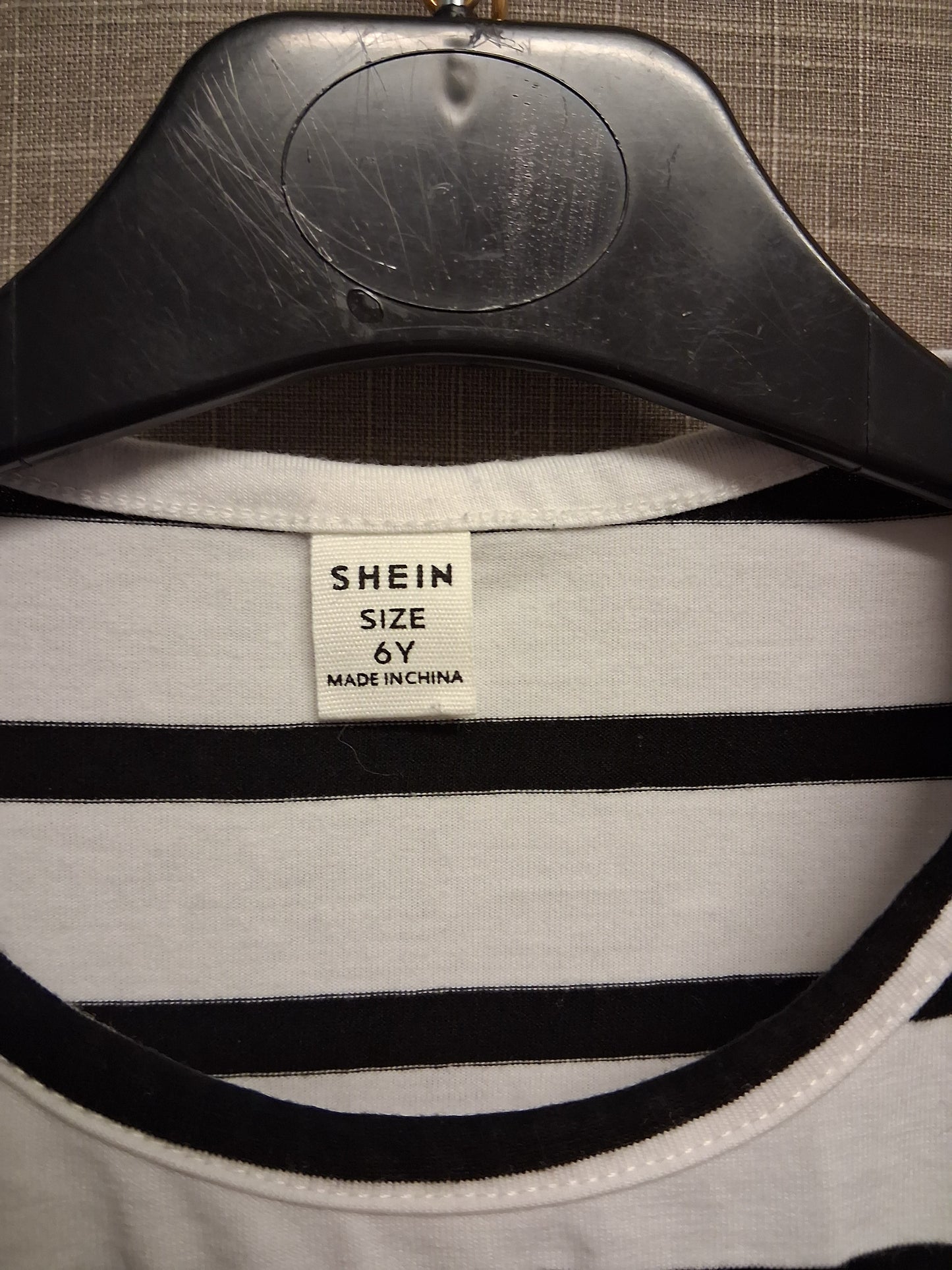 Shein Black White Striped Long Sleeve T-Shirt Pink Bow Detail Age 6 Years