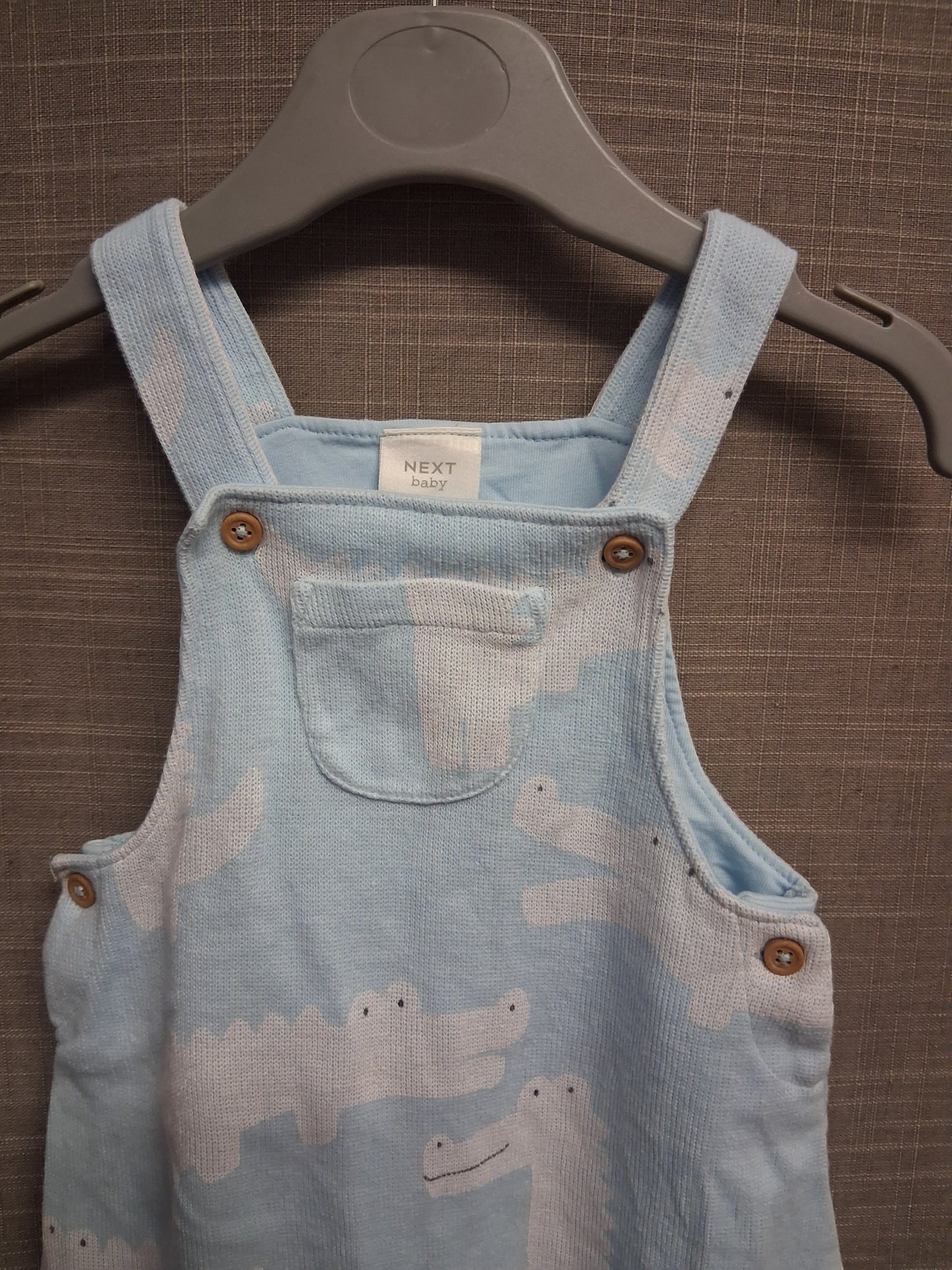 Next Boys Blue Crocodile Print Jersey Dungarees Age 0-3 Months