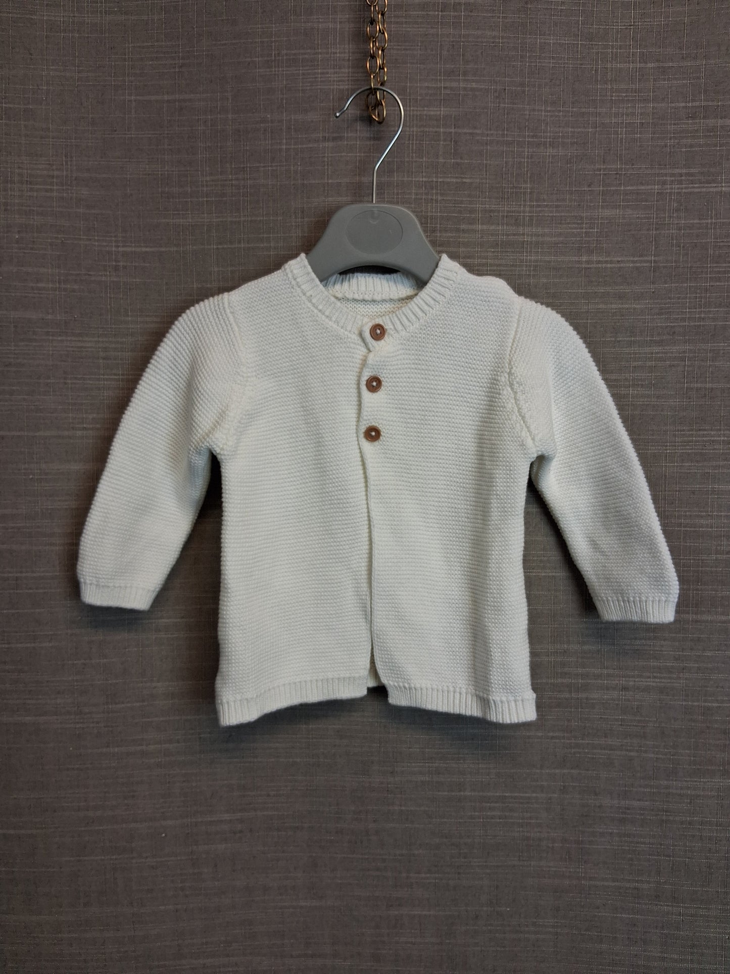 Matalan White Cotton Knitted Cardigan Age 6-9 Months