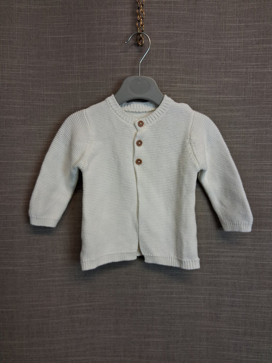 Matalan White Cotton Knitted Cardigan Age 6-9 Months