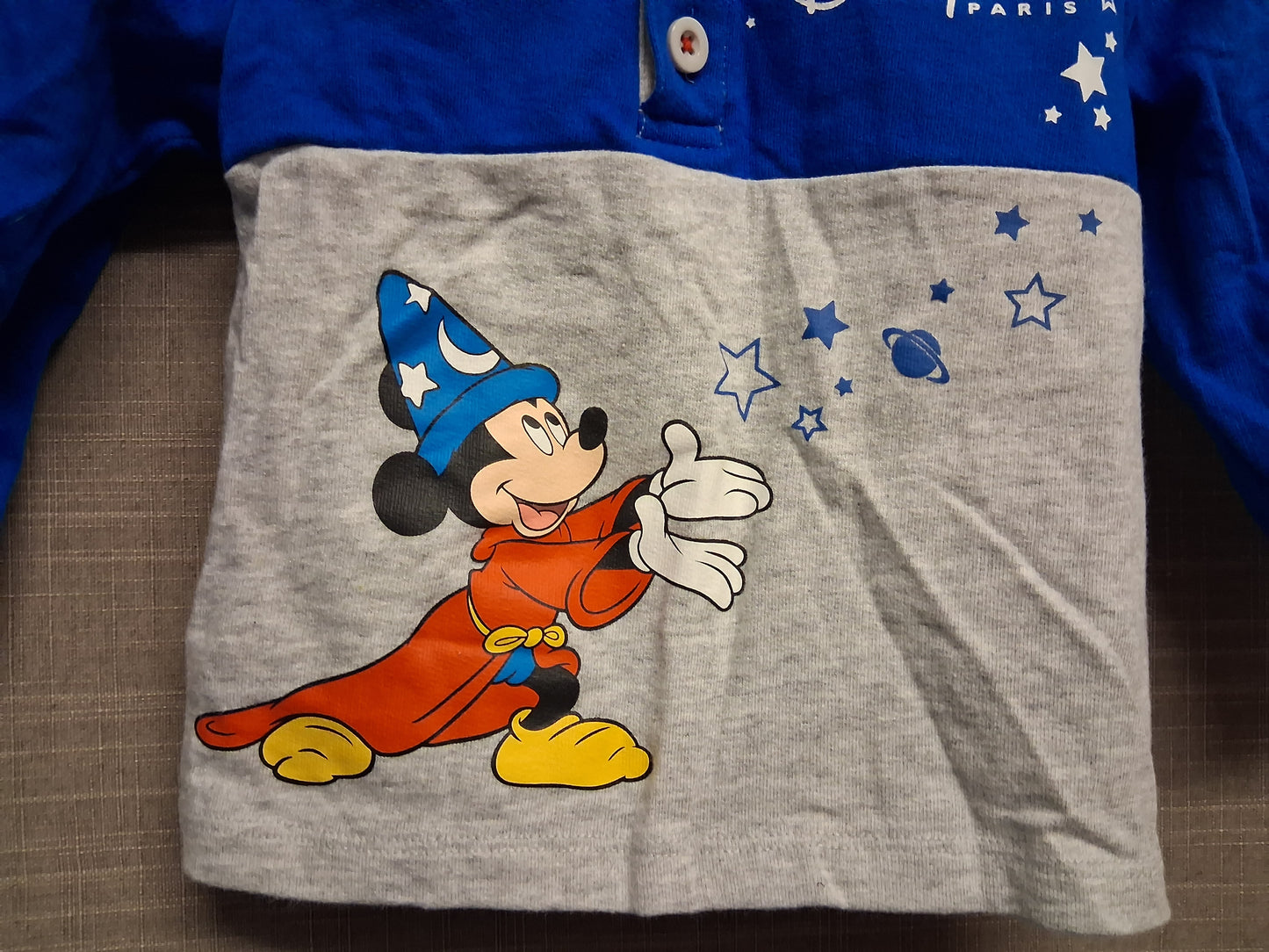 Disneyland Paris Official Mickey Mouse Long Sleeve Jersey T-Shirt Blue Grey Age 18 Months