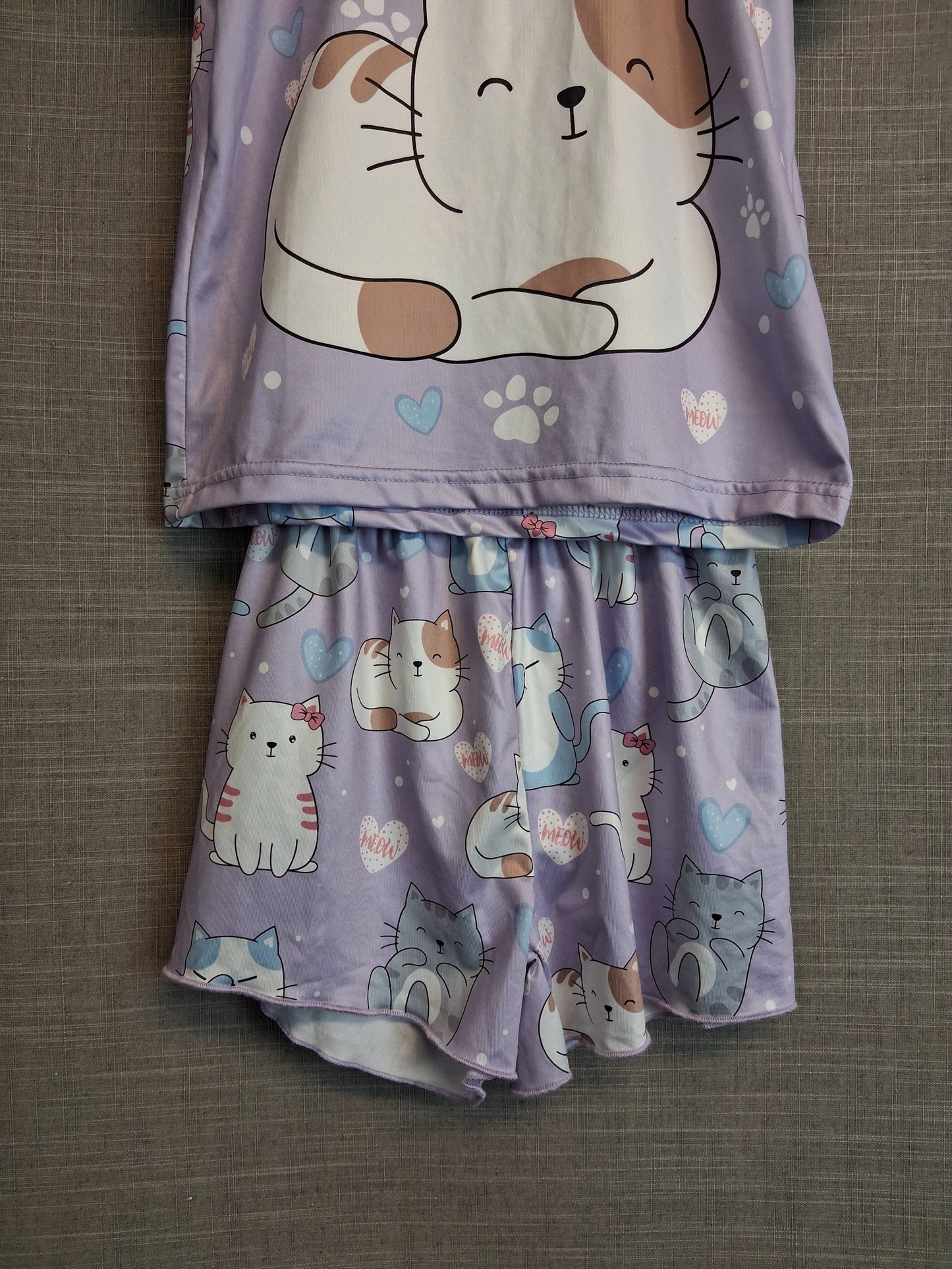 Shein Pyjamas PJs 2 Piece Set Cat Theme Lilac Age 7 Years