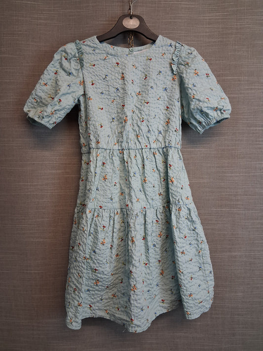 Zara Girls Green Floral Short Sleeve Tiered Dress Age 8-9 Years