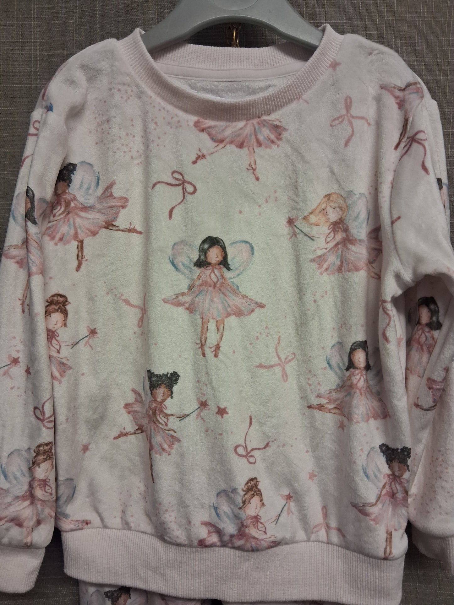 F&F Girls White Ballerina Theme Plush Pyjamas PJs Set 2 Piece Age 4-5 Years