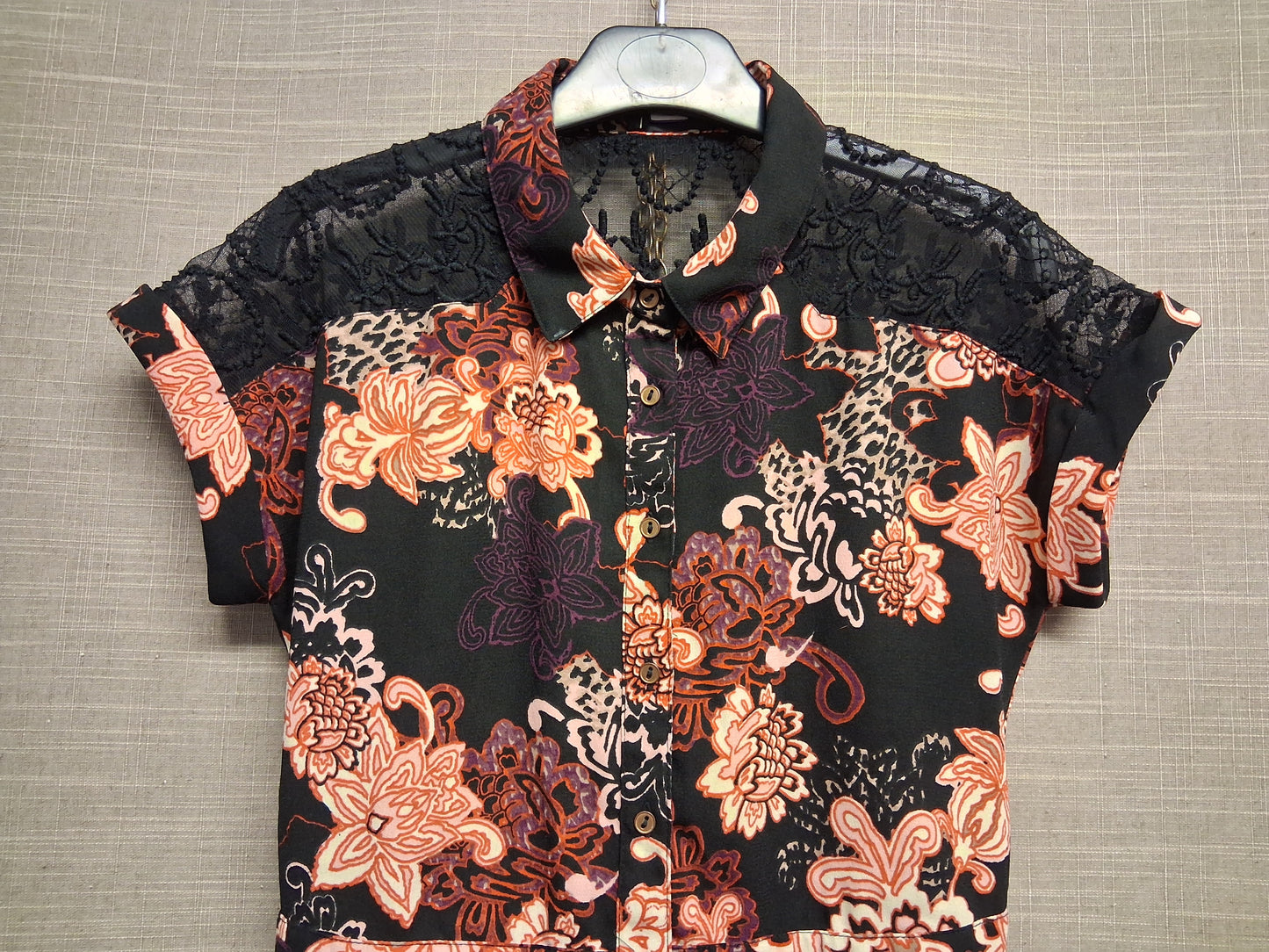 River Island Girls Shirt Dress Floral Multicolour Lace Shoulders Age 10 Years