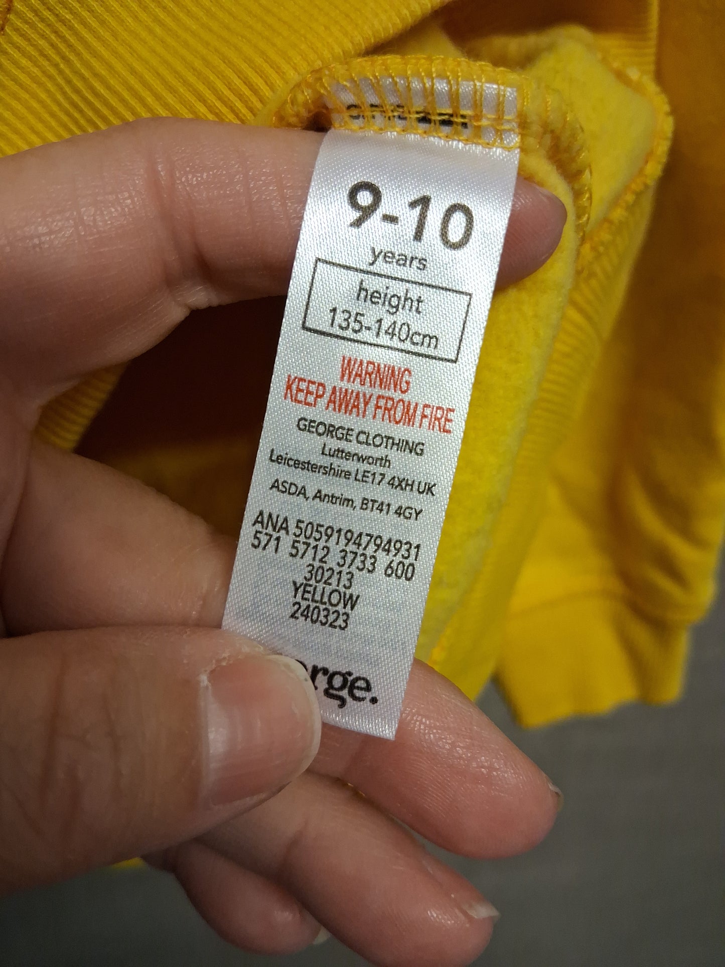 George Unisex "Pudsey" Children in Need Yellow Hoodie Long Sleeve Age 9-10 Years