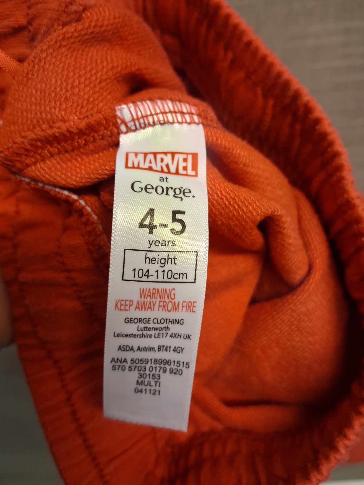 George Marvel Boys Red Jersey Shorts Age 4-5 Years