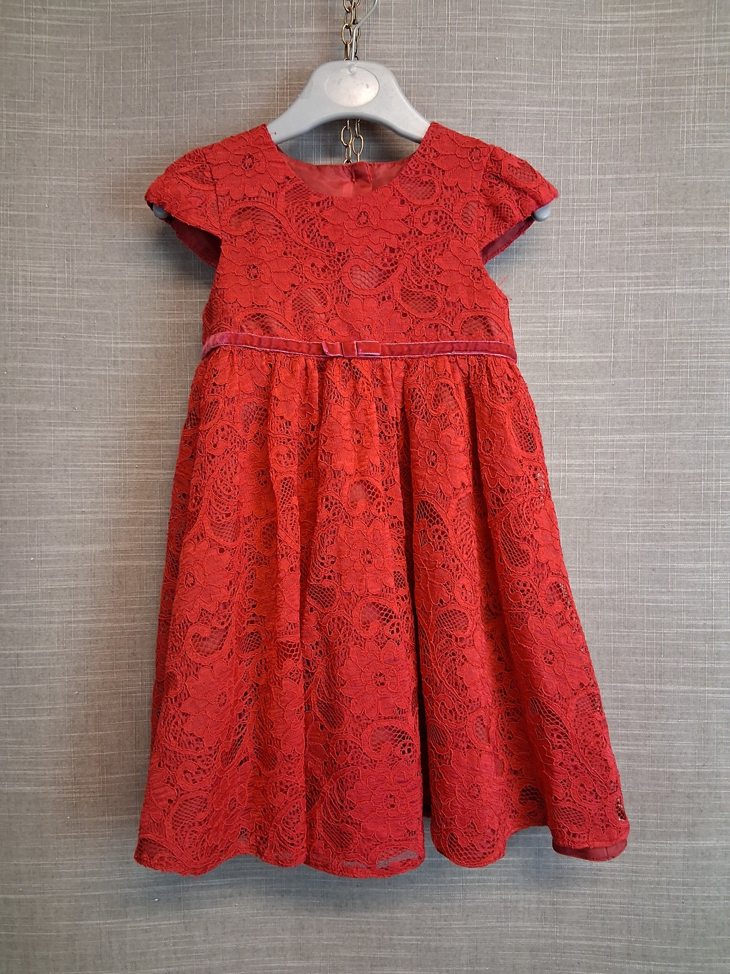 George Girls Red Lace A Line Party Dress Age 18-24 Months