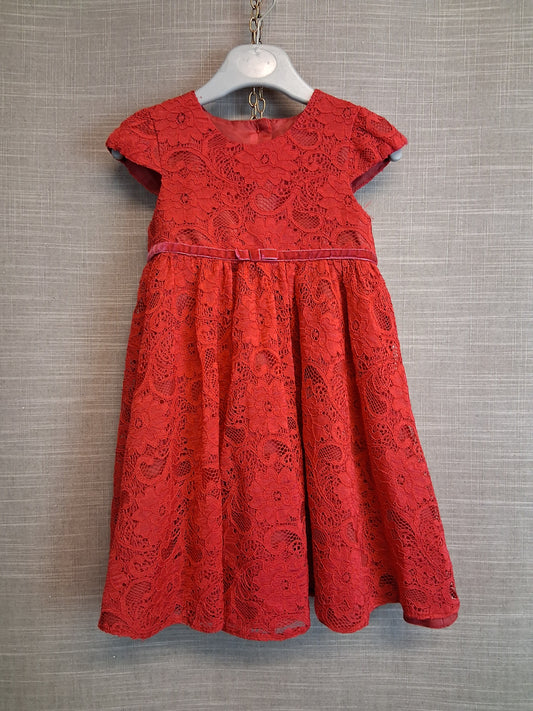 George Girls Red Lace A Line Party Dress Age 18-24 Months