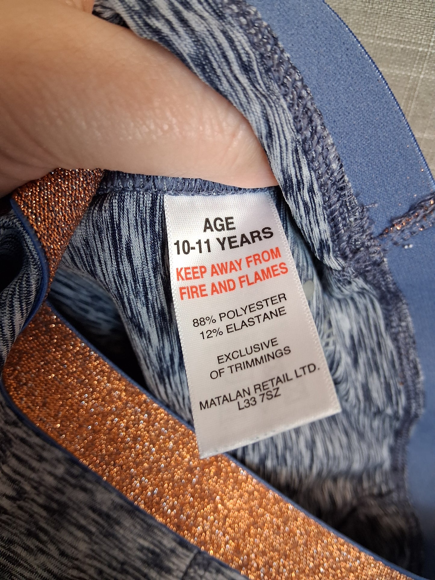 Matalan Girls Blue Leggings Age 10-11 Years Sparkly Trim