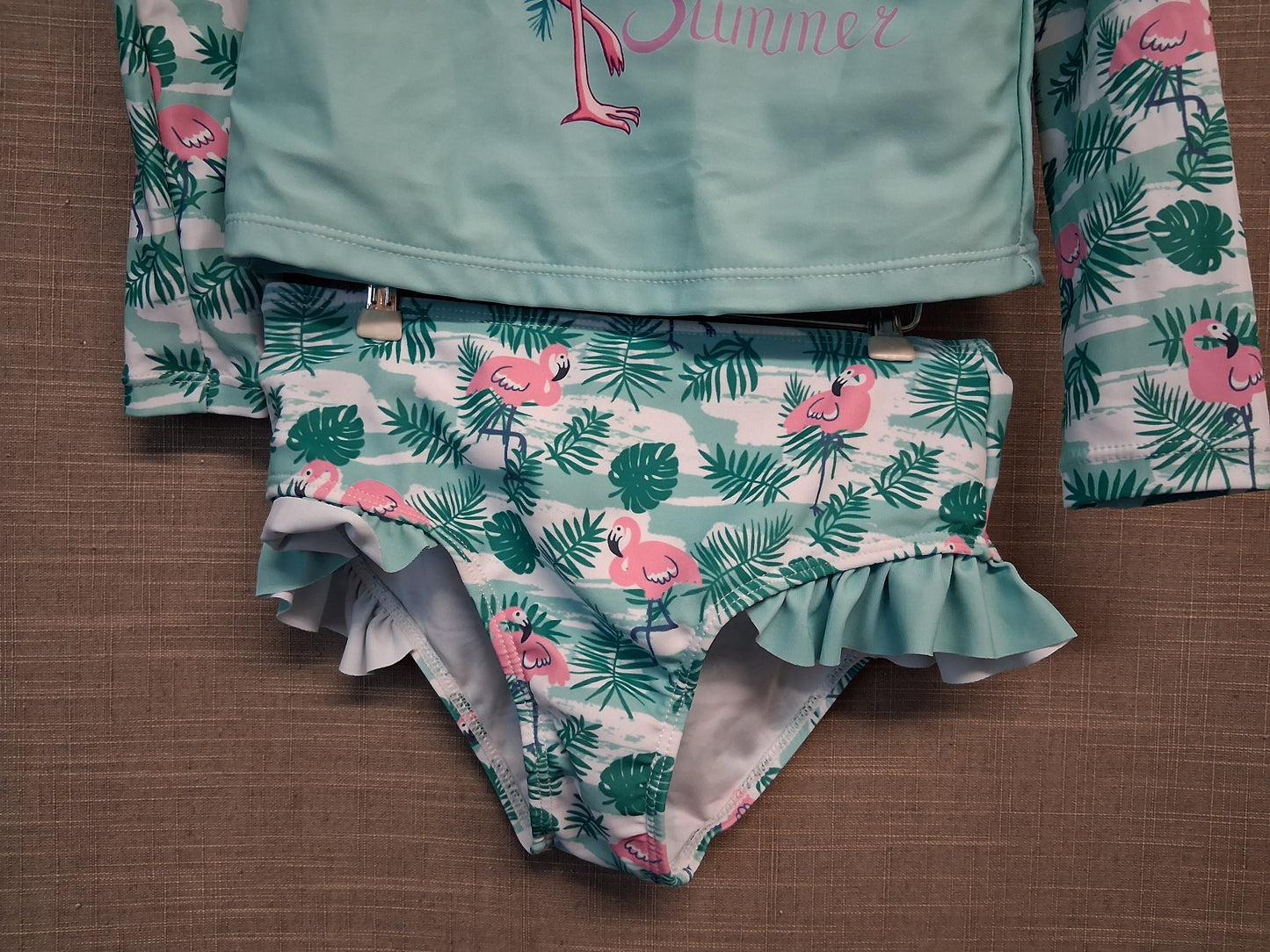 Shein Girls 2 Piece UV Swimsuit Turquoise Flamingo Age 6 Years