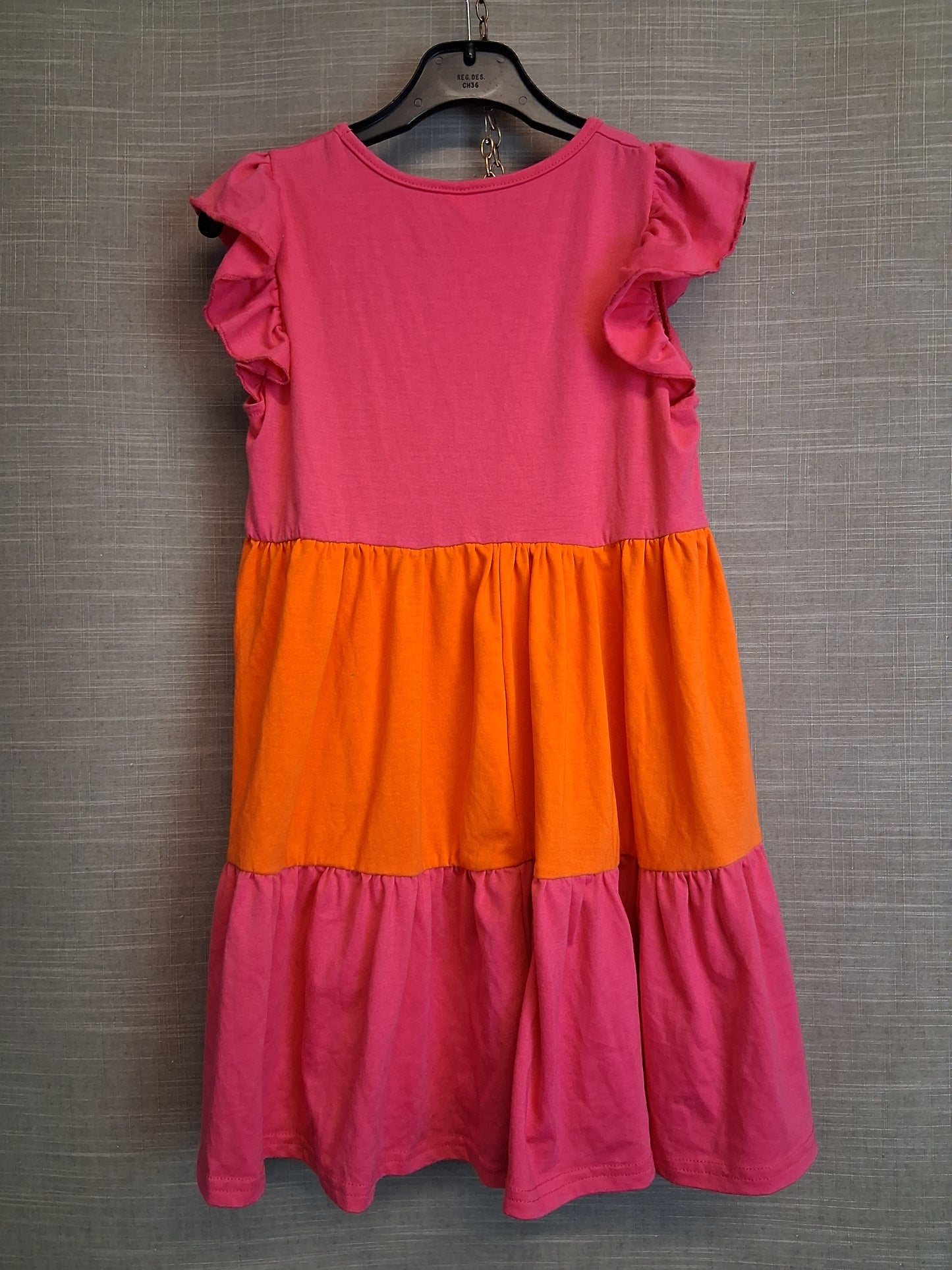 Shein Girls Tiered Jersey Dress Sleeveless Pink Orange Age 7 Years