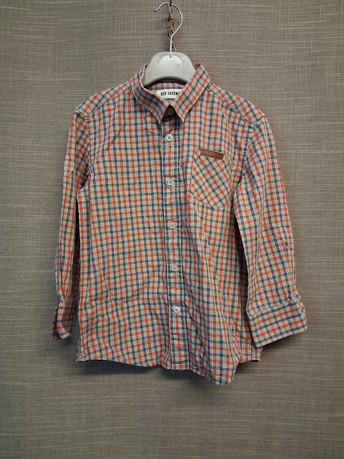 Ben Sherman Boys Red Blue Check Long Sleeve Shirt Age 5-6 Years