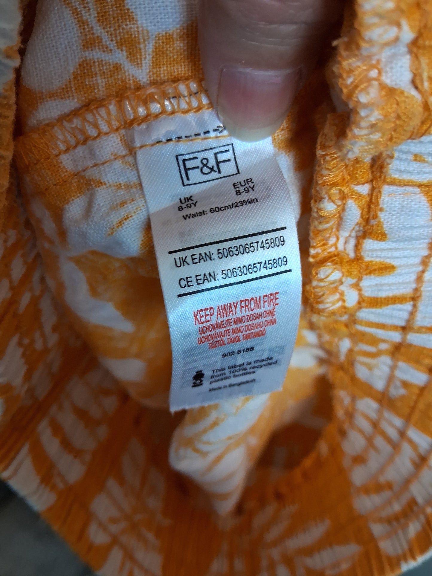 F&F Girls Yellow Floral Shorts  Age 8-9 Years
