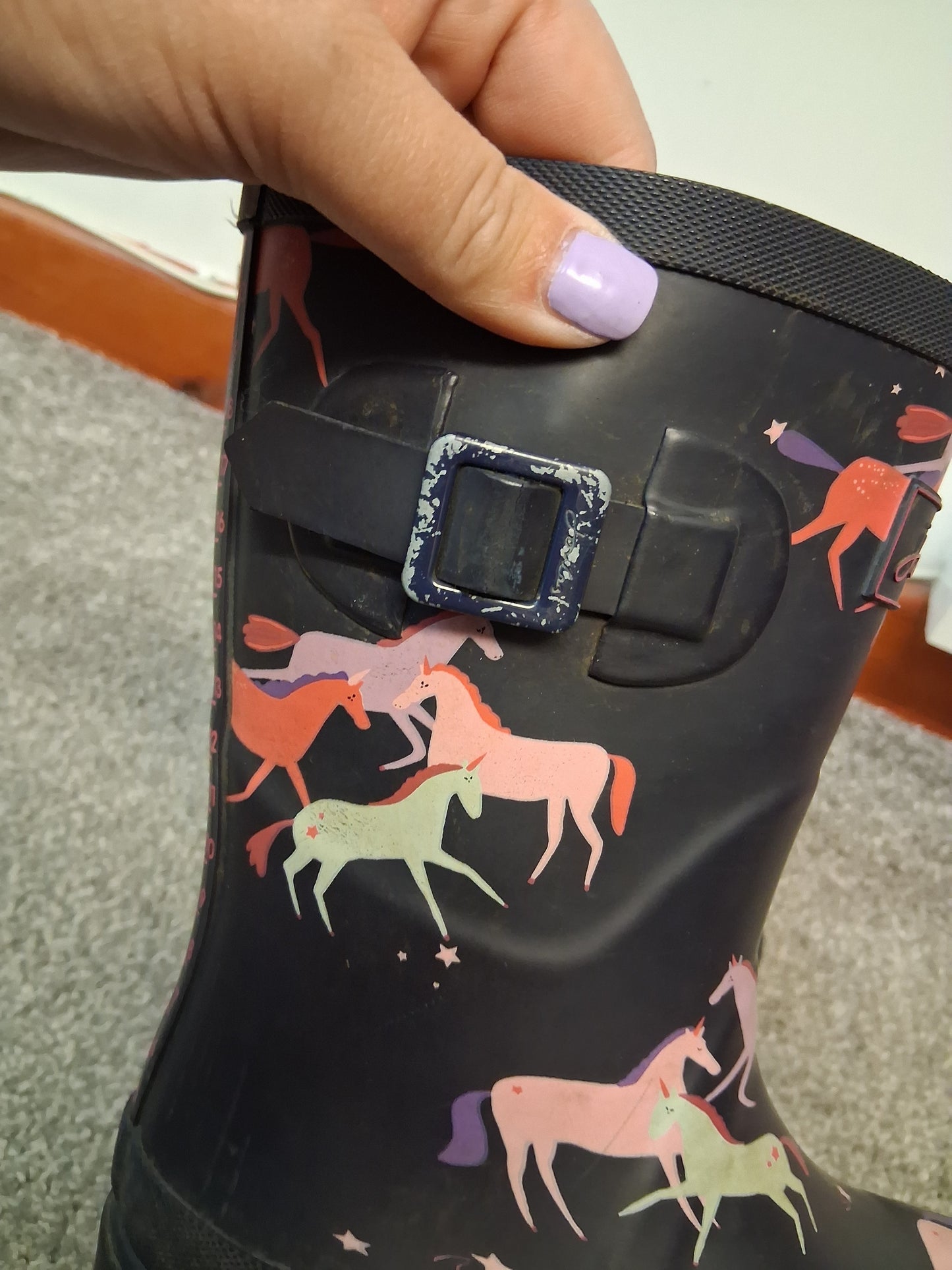 Joules Girls Blue Horse Theme Wellingtons Age 13 Years