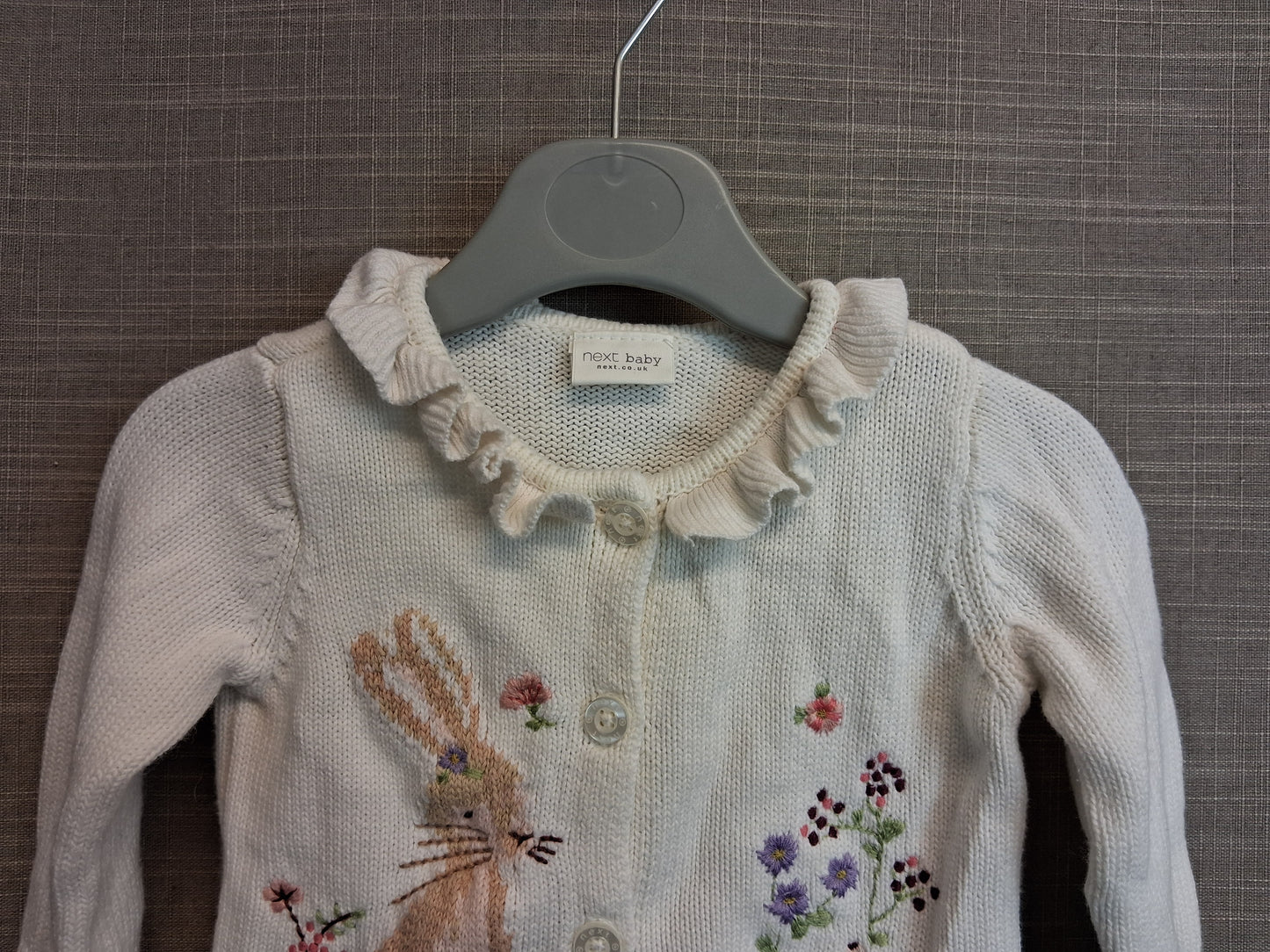 Next Girls Cotton Knitted Bunny Theme Cardigan Age 0-3 Months