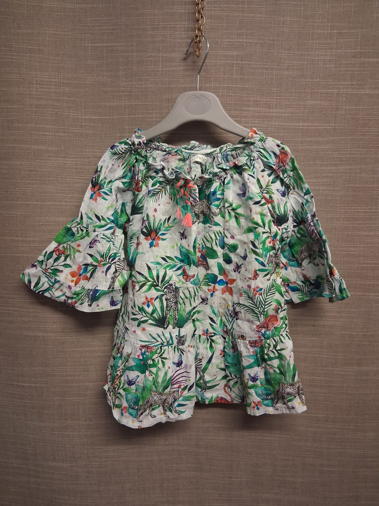 Next Girls Tropical Floral Animal 3/4 Sleeve Blouse Age 4-5 Years
