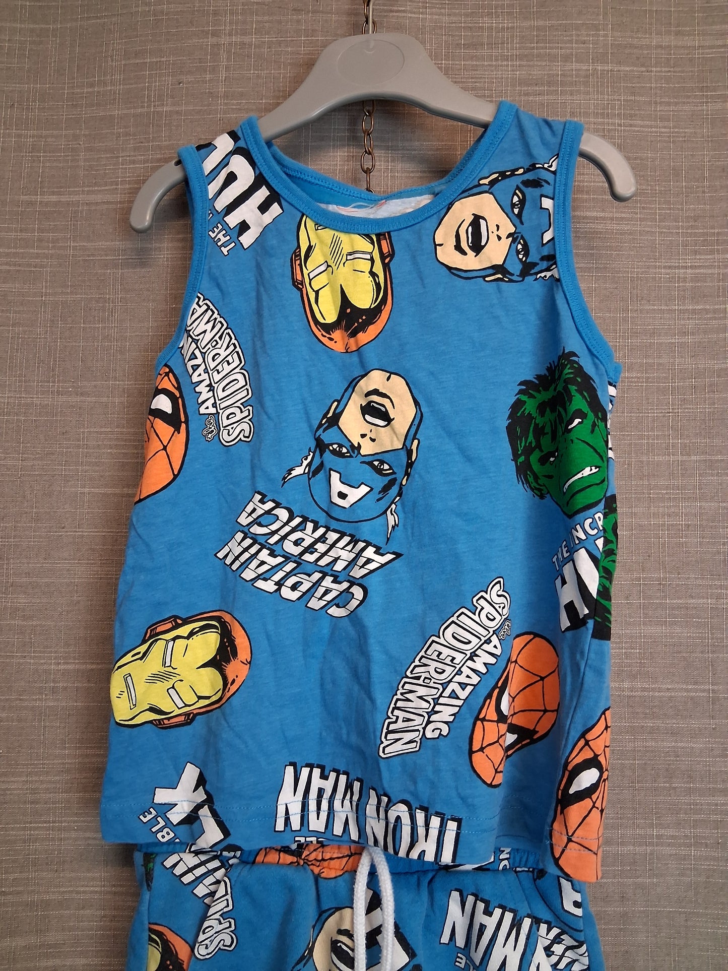 Marvel Boys 2 Piece Summer Outfit Shorts And Vest Age 3-4 Years Blue