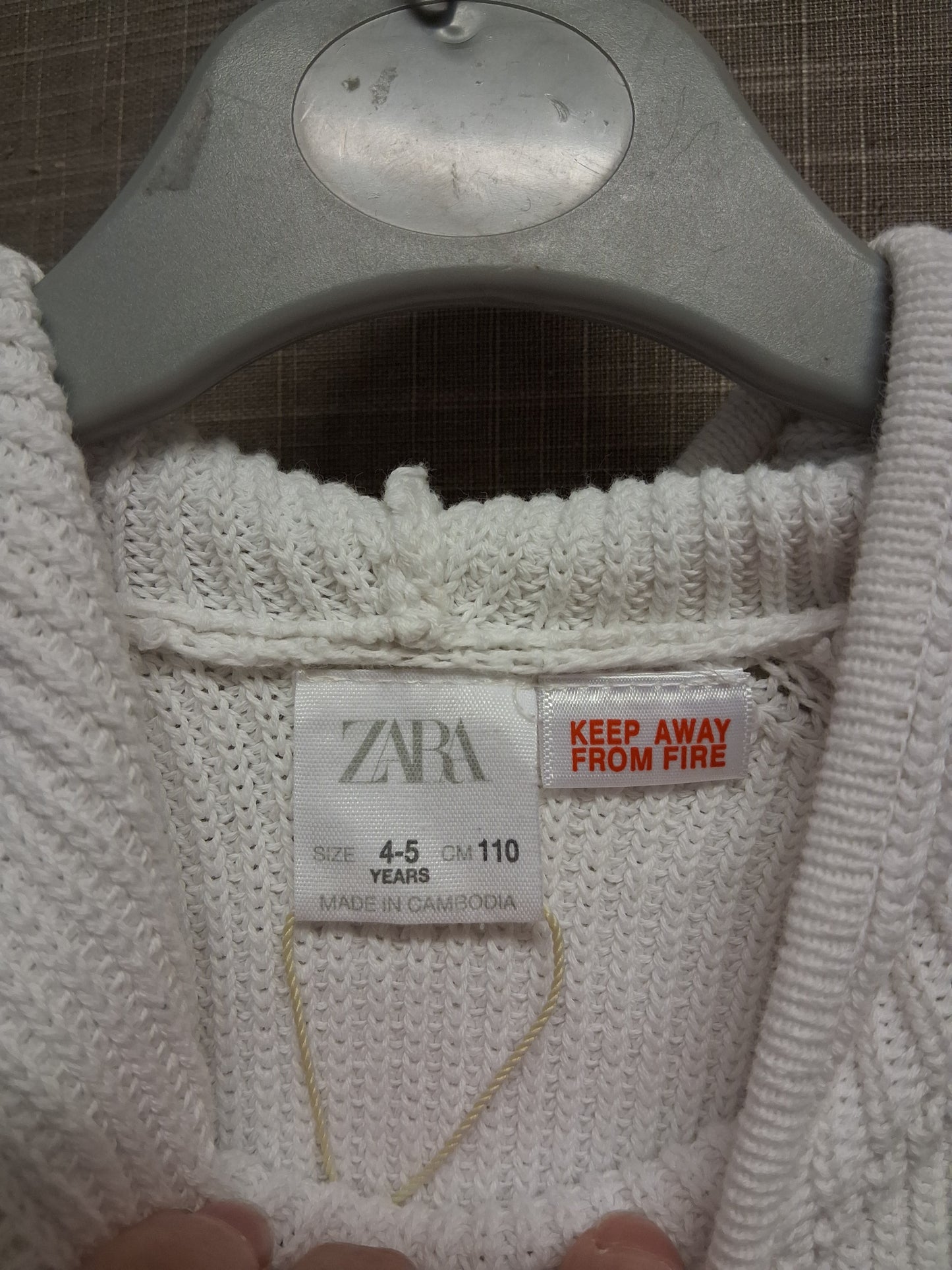 Zara Boys White Knitted Hoodie Long Sleeve Age 4-5 Years