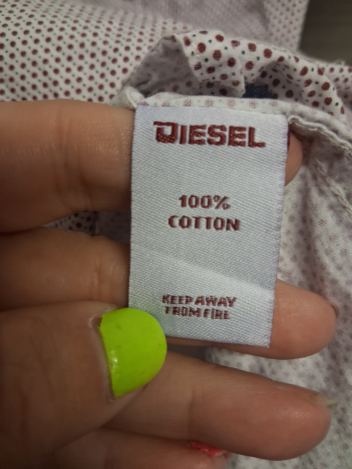 Diesel Boys Short Sleeve Shirt White Burgundy Spotty Shirt Age 13 Years