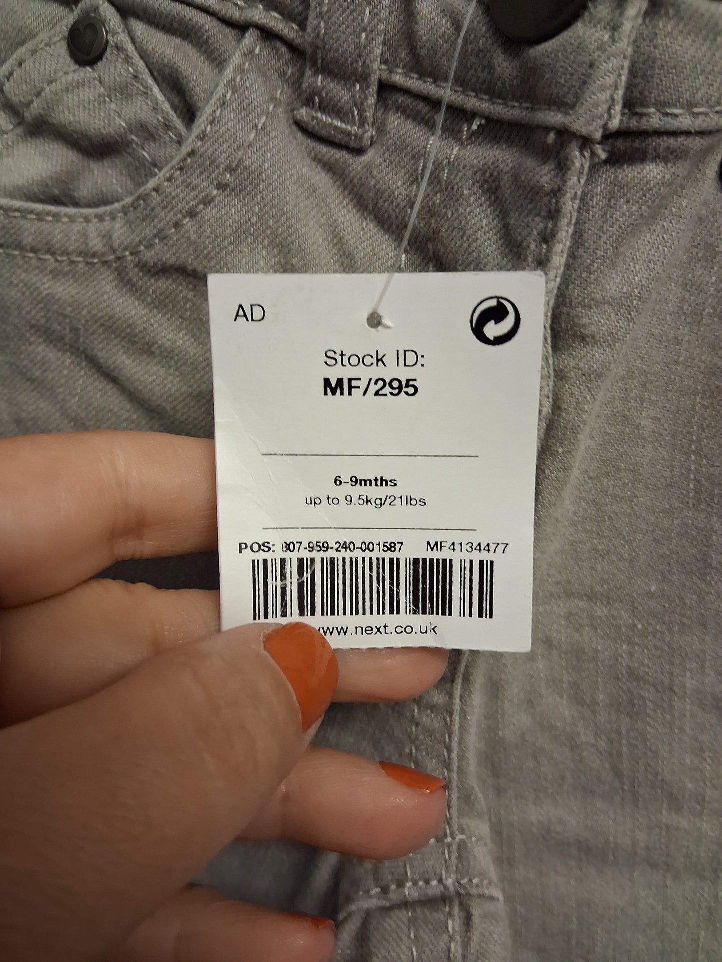 Next Boys Grey Denim Jeans Age 6-9 Months New Adjustable Waist