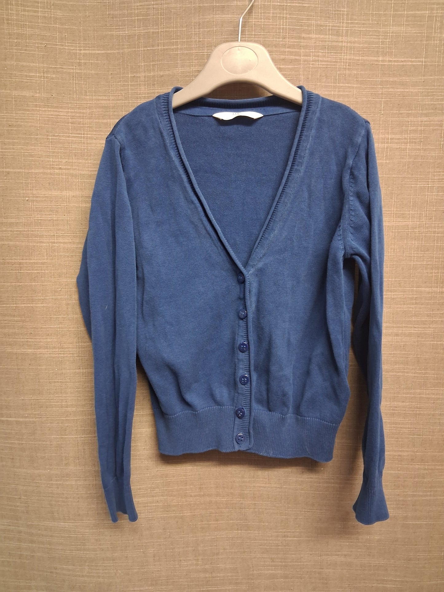 Marks & Spencer Girls Blue V Neck School Cardigan 100% Cotton Age 5-6 Years