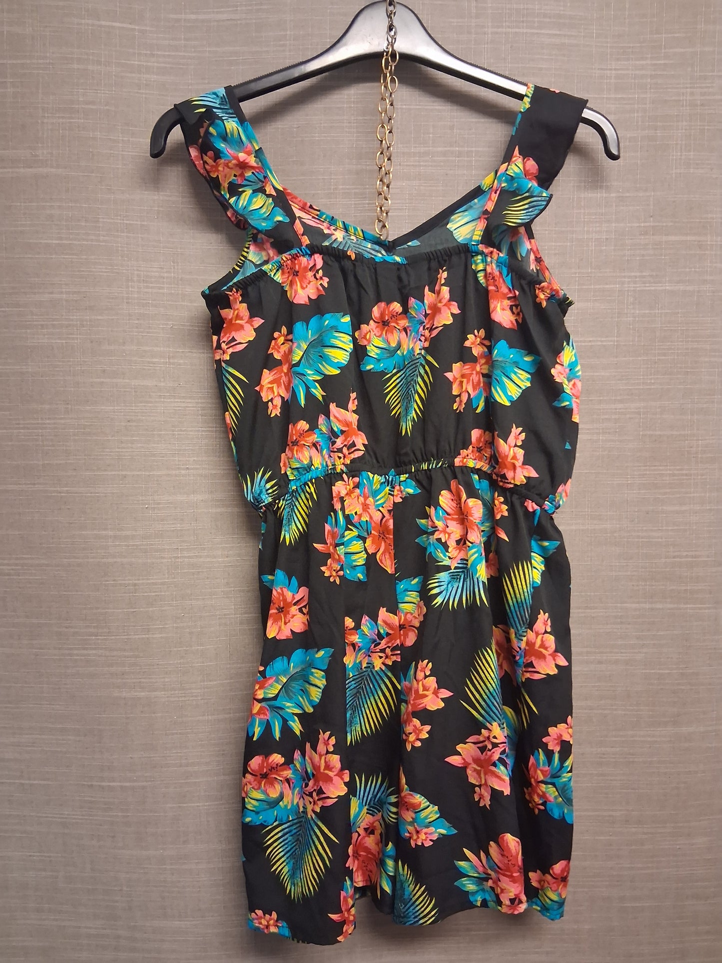 Primark Girls Black Multicolour Floral Playsuit Age 13-14 Years Lightweight