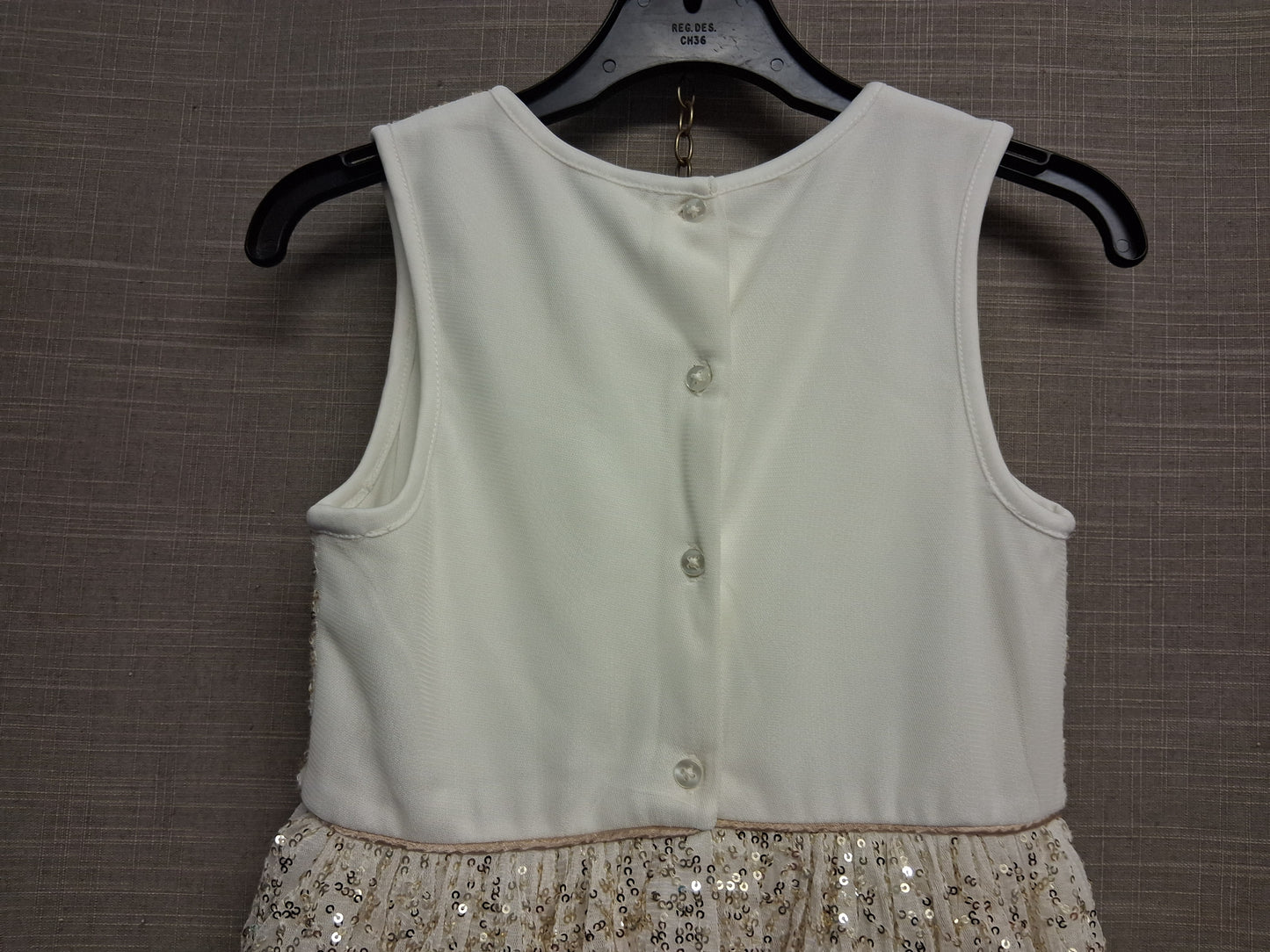 Primark Girls Cream Gold Sparkly Sequin Sleeveless Party Dress Age 7-8 Years