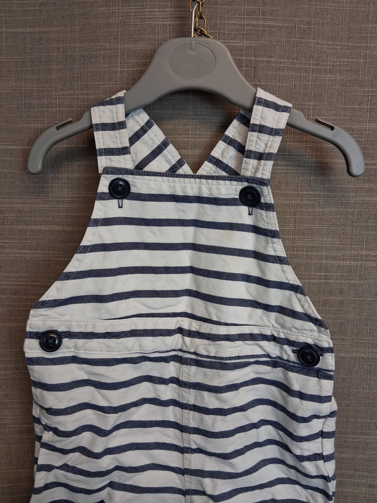 Next Boys Blue White Stripe Short Dungarees Age 12-18 Months