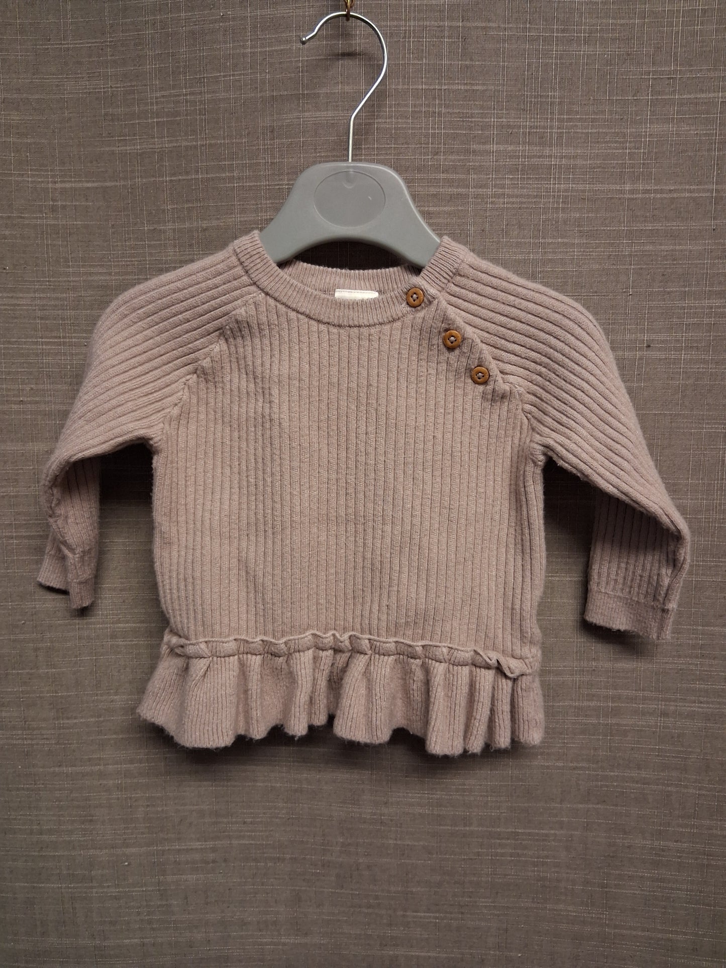 Next Girls Beige Pink Ribbed Jumper Sweater Age 3-6 Months