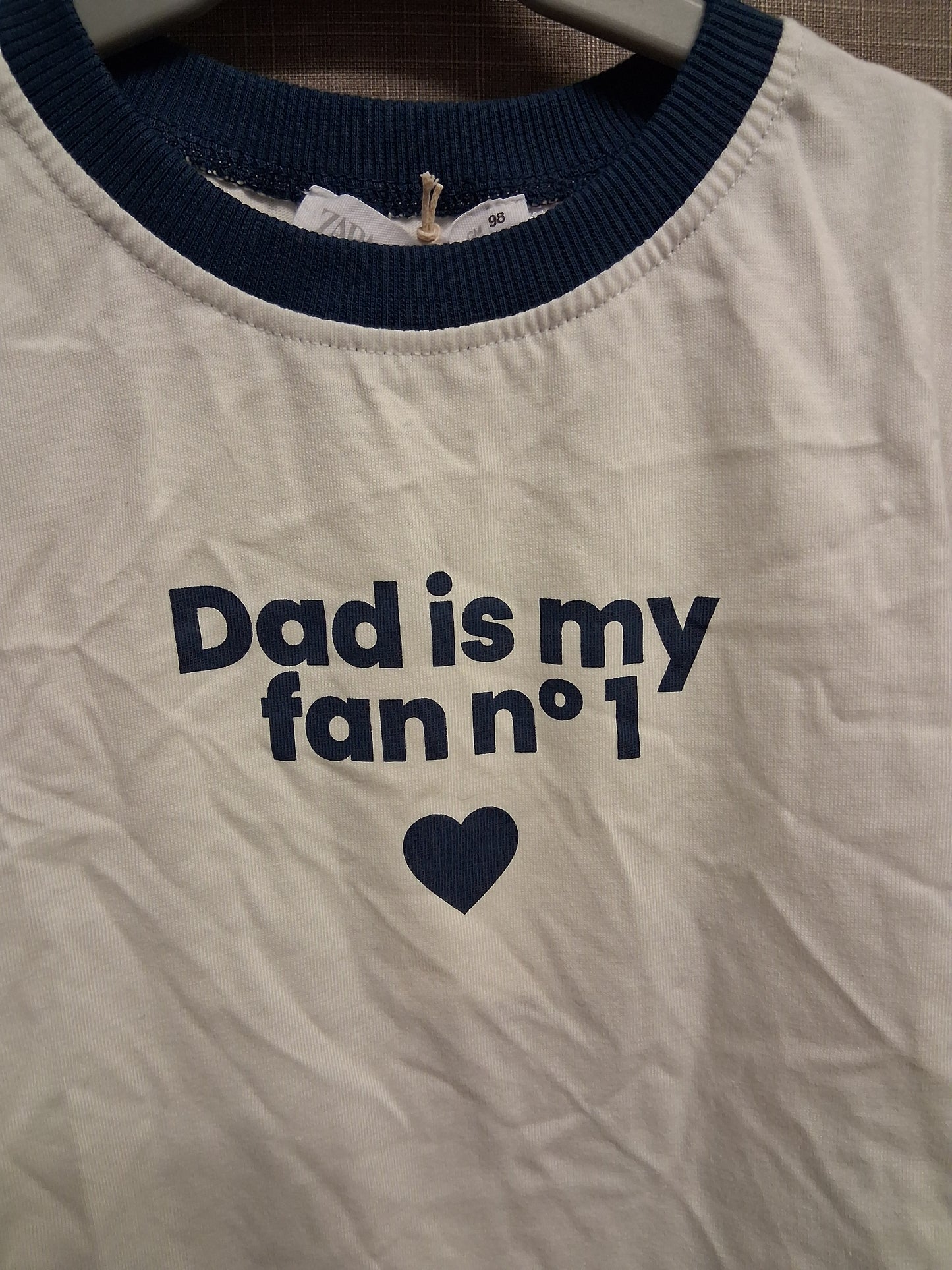 Zara Girls "Dad is my Fan No 1" White T-Shirt Age 3 years New
